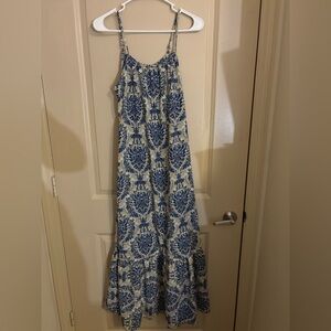 Blue and White Patterned Maxi Dress